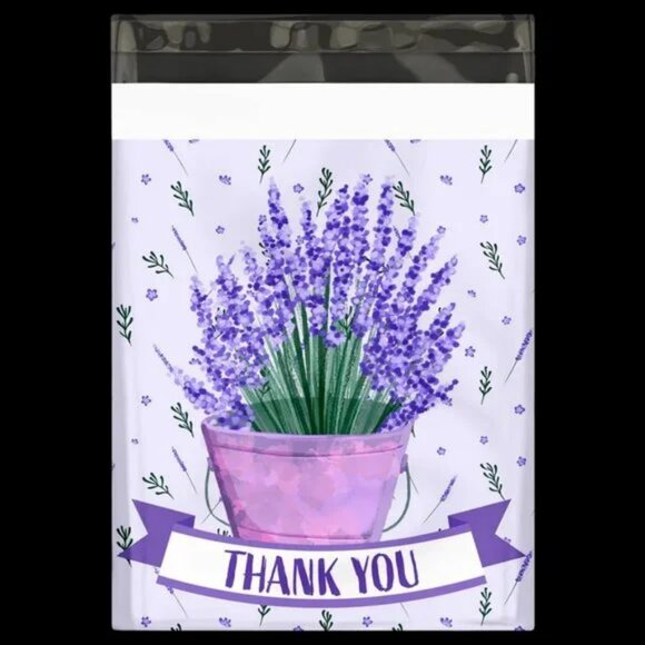 30 Poly Mailers/shipping Bags/ 30 Thank you Stickers - Lavender & plain white - Picture 2 of 3